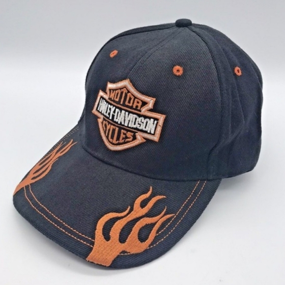 Harley-Davidson Embroidered Logo Black with Flames Ball Cap Biker Trucker Hat‎ - Picture 2 of 7